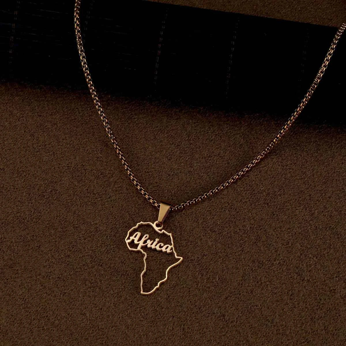 Personalized Name Map Shape Nameplate Necklace - Thick Chain