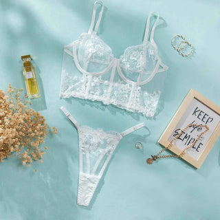 Romantic Embroidered Corset Bra Set
