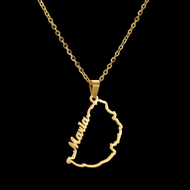 Custom Name Welding Map Pendant Choker - Nameplate Chain - SHOPPERS' CASTLE