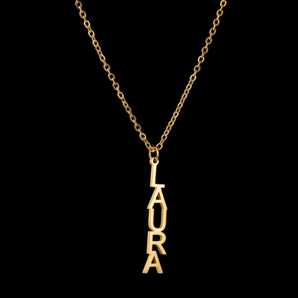 Personalized Vertical Name Necklace - Thick Chain Pendant - SHOPPERS' CASTLE
