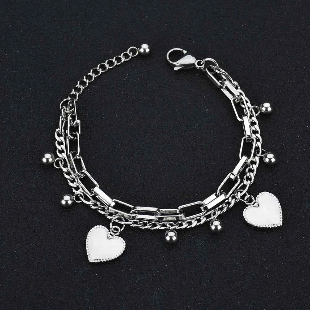 Engrave Name Heart Link Chain Bracelet - Stainless Steel