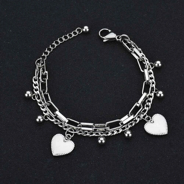 Engrave Name Heart Link Chain Bracelet - Stainless Steel