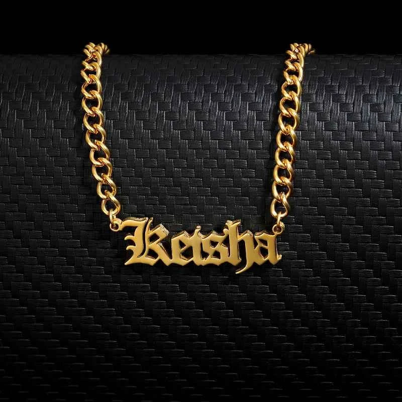 Custom Old English Name Cuban Chain Necklace - Handmade Pendant