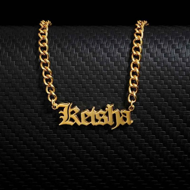 Custom Old English Name Cuban Chain Necklace - Handmade Pendant
