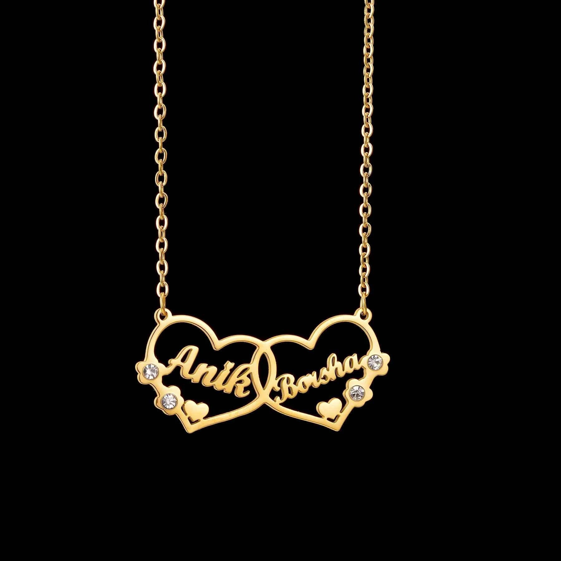 Custom 2 Names Star Heart Paw Choker - Link Chain