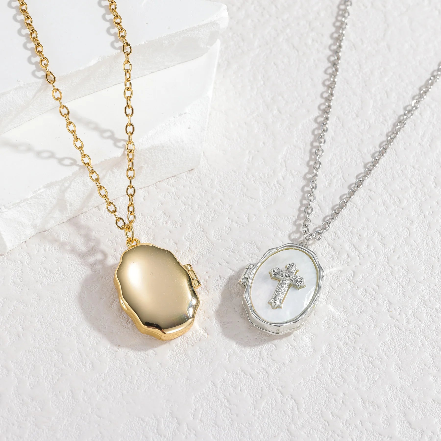 Personalized Photo Album Locket Necklace - Cross Butterfly Oval - SHOPPERS' CASTLE