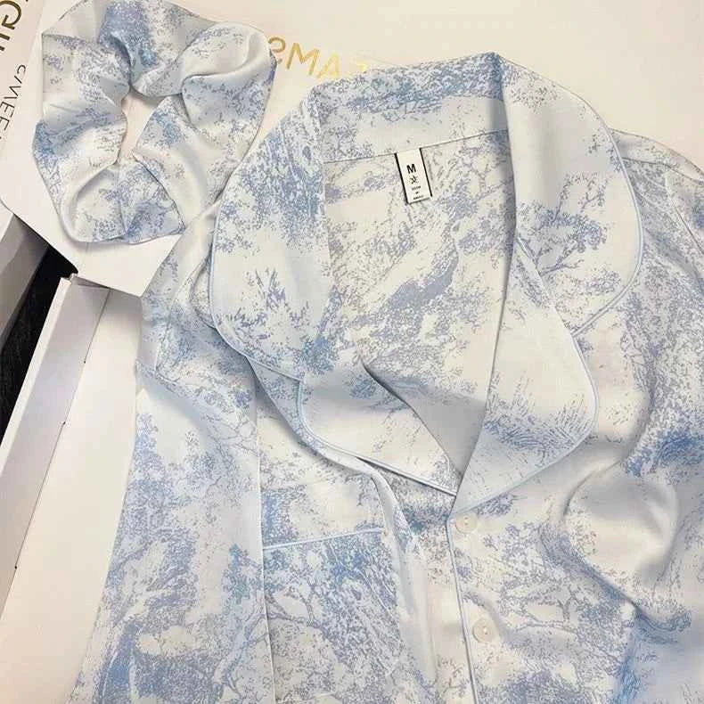 Floral Print Ice Silk Pajama Set - SHOPPERS' CASTLE