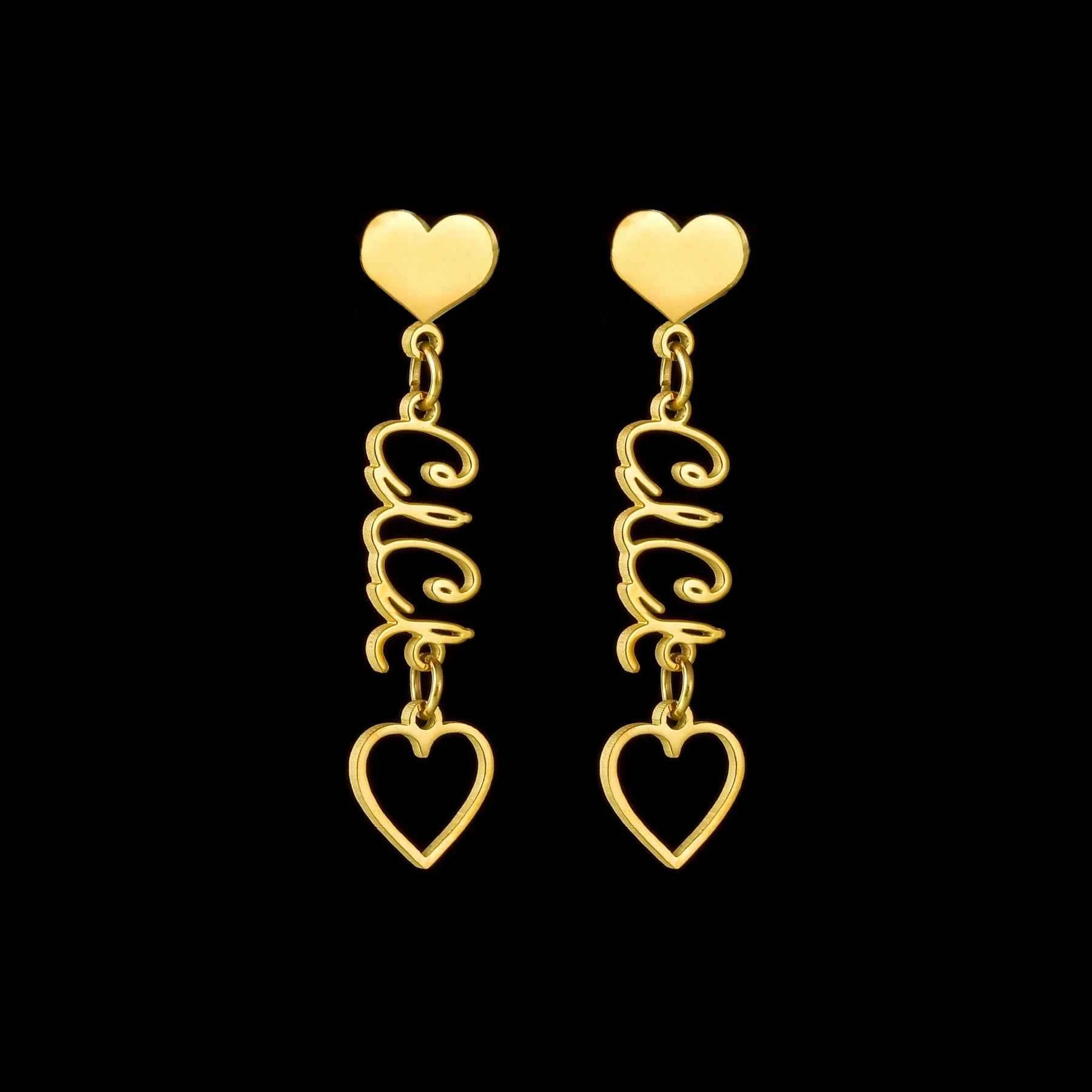 Custom Name Stud Earrings with Chain - Star & Heart