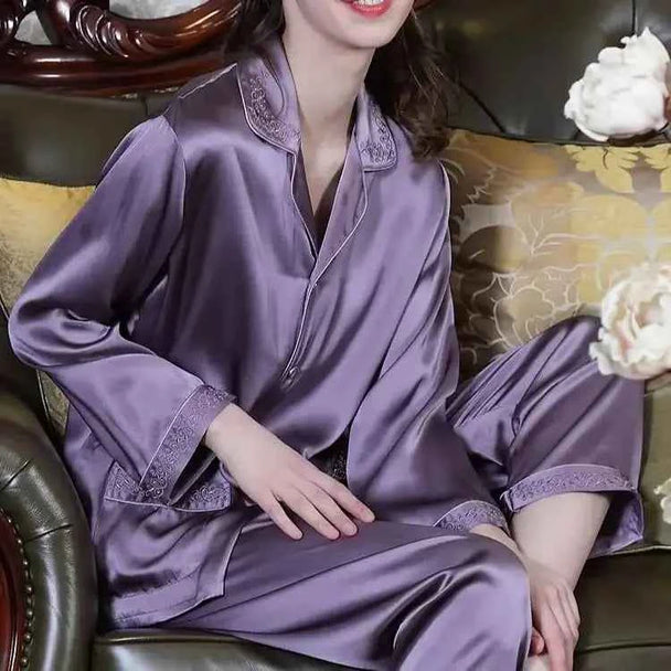 6A Grade Real Silk Pajama Set - Long Sleeve Luxury Loungewear