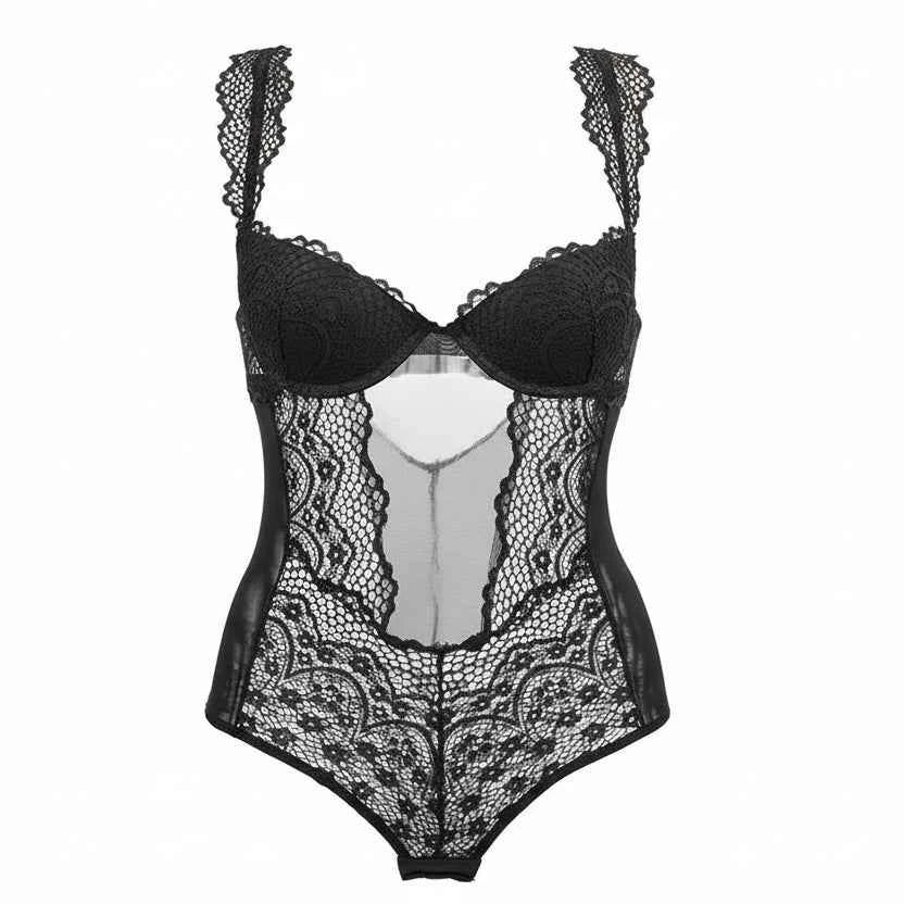 White Bustier Embroidery Bodysuit with Push-Up Bra