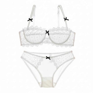 Hollow Half-Cup Transparent Bra Set - Plus Size