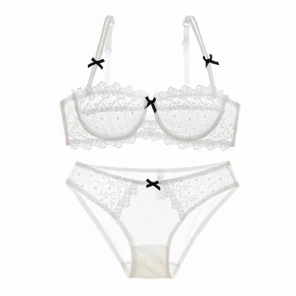 Hollow Half-Cup Transparent Bra Set - Plus Size