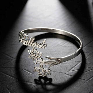 Custom Name Flower Letter Bangle - For Women, Men & Kids