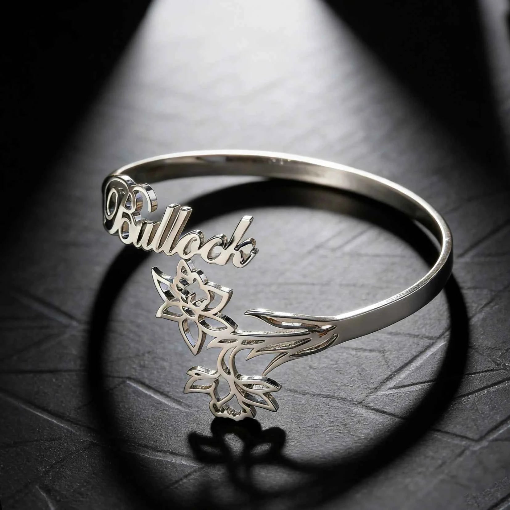 Custom Name Flower Letter Bangle - For Women, Men & Kids