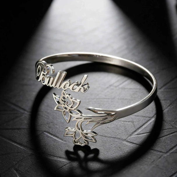 Custom Name Flower Letter Bangle - For Women, Men & Kids