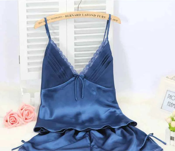 Lace Trim Suspender Pajama Set - SHOPPERS' CASTLE