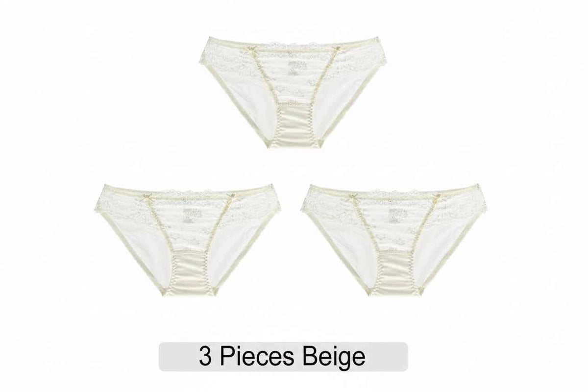 Embroidered Lace Brief Trio - Beige, Black & Burgundy