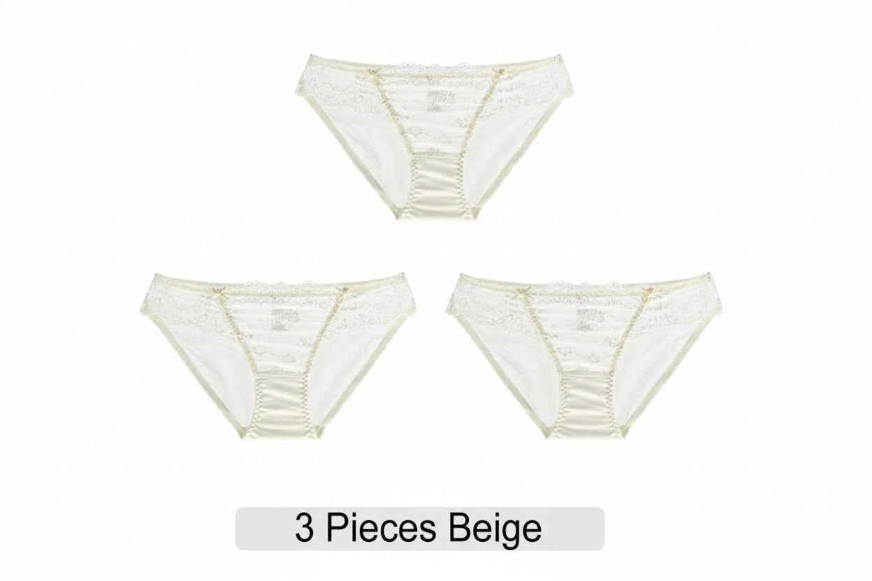 Embroidered Lace Brief Trio - Beige, Black & Burgundy