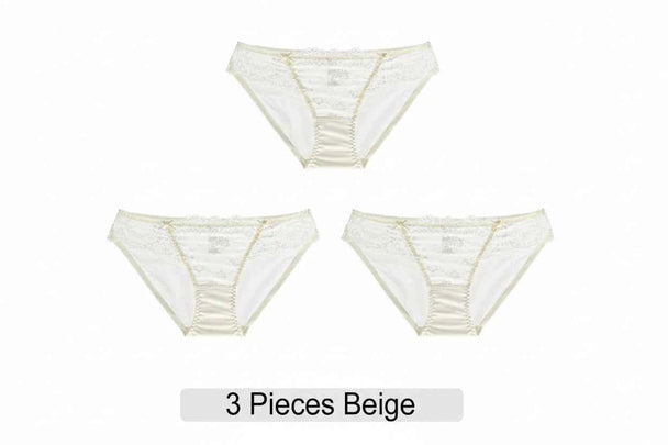 Embroidered Lace Brief Trio - Beige, Black & Burgundy
