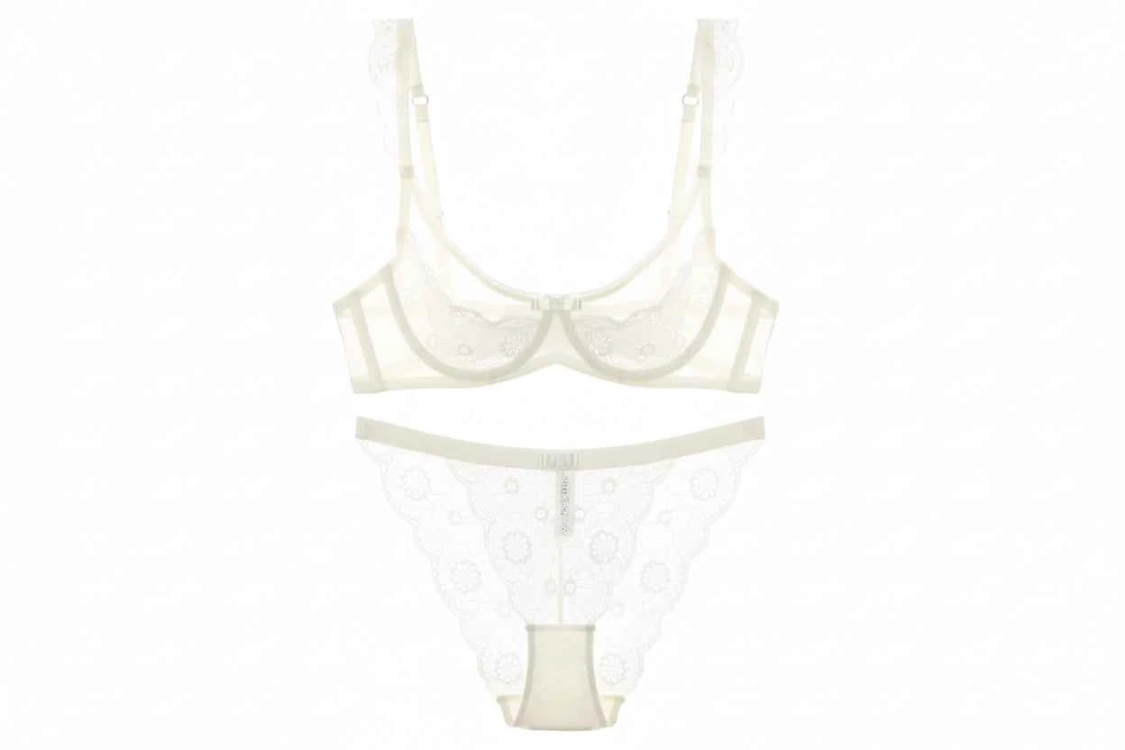 Embroidered Half-Cup Push-Up Bra Set