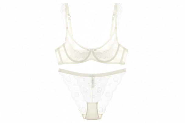 Embroidered Half-Cup Push-Up Bra Set