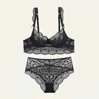Hot Sexy Transparent Lace Hollow-Out Embroidery Bra Set - Plus Size
