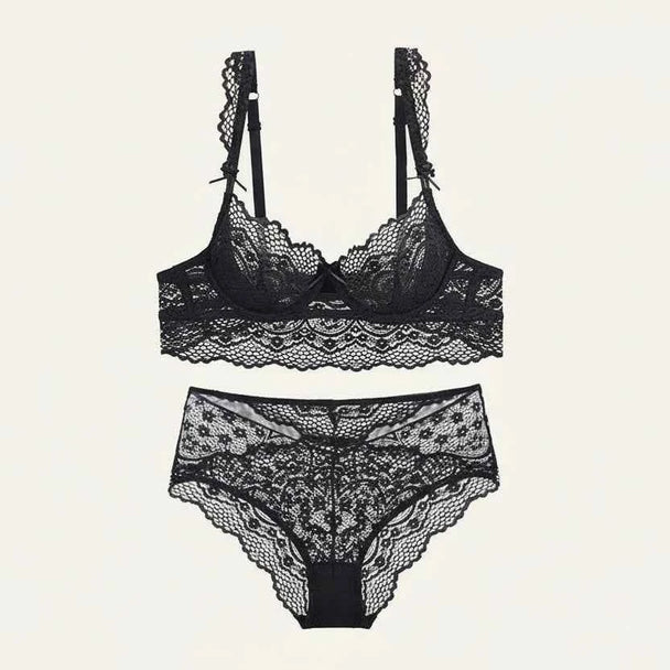 Hot Sexy Transparent Lace Hollow-Out Embroidery Bra Set - Plus Size