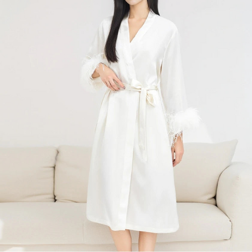  100% Silk White Pajamas Dress  and Kimom For Women - SHOPPERS' CASTLE
