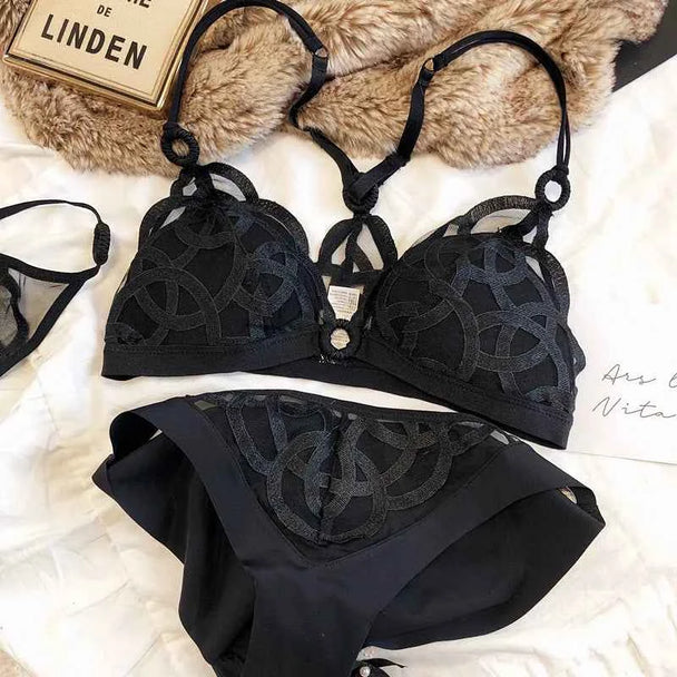 French Ultra-Thin Lace Bra Set with Thong