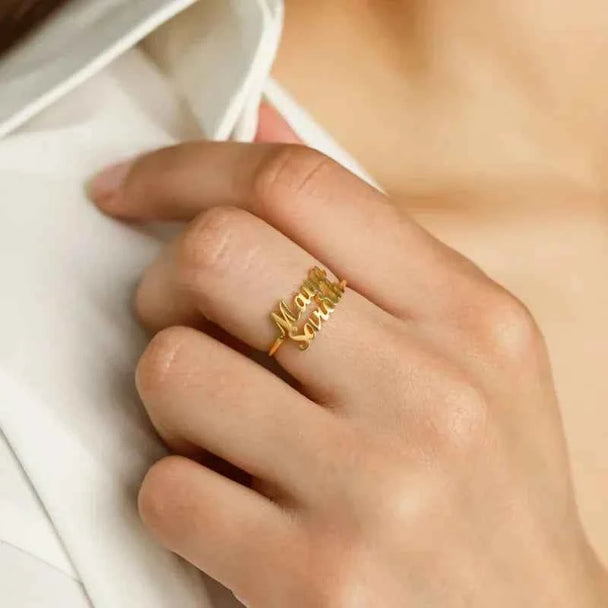 Custom Double Name Adjustable Ring