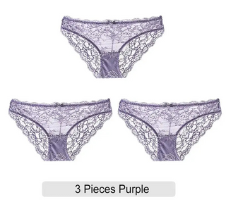 Embroidered Lace Brief Trio - Purple, Black & Beige - SHOPPERS' CASTLE