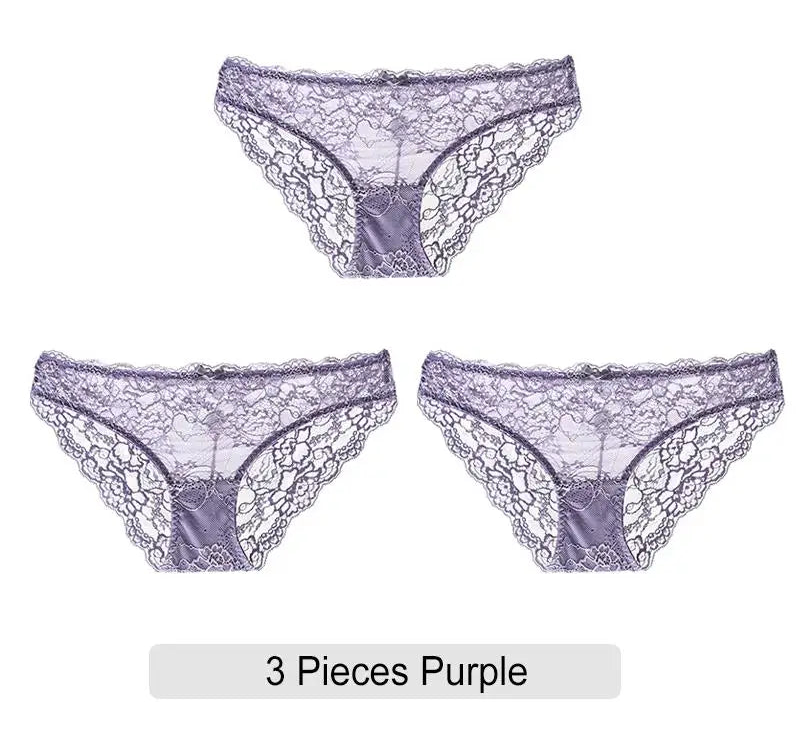 Embroidered Lace Brief Trio - Purple, Black & Beige - SHOPPERS' CASTLE