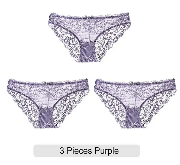 Embroidered Lace Brief Trio - Purple, Black & Beige - SHOPPERS' CASTLE