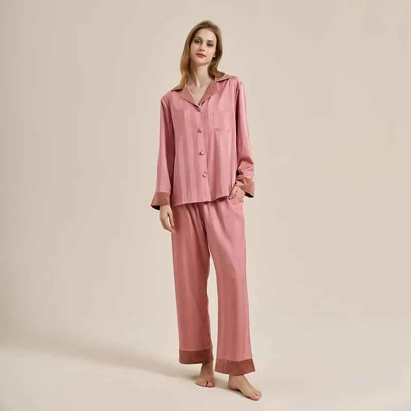 Striped Long Sleeve Pajama Set - SHOPPERS' CASTLE
