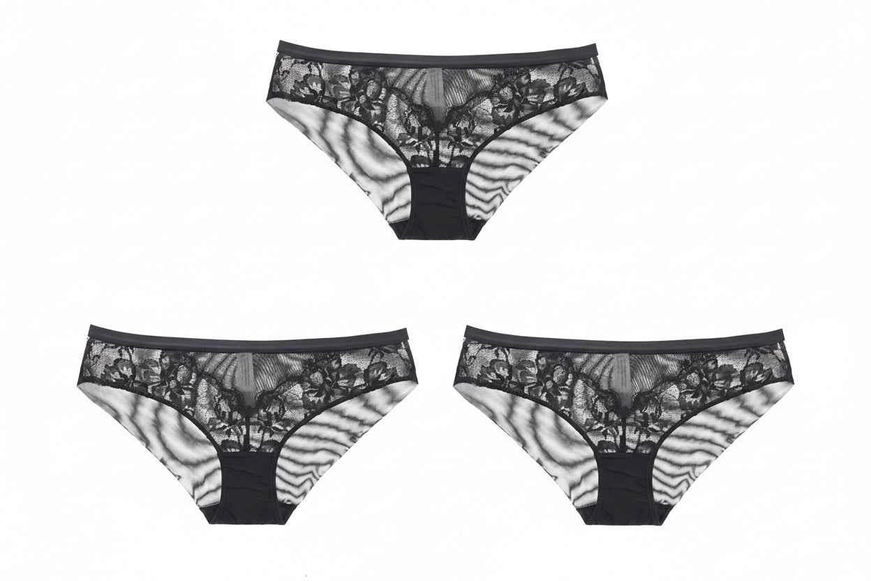 Lace Brief Trio - Black, White & Blue