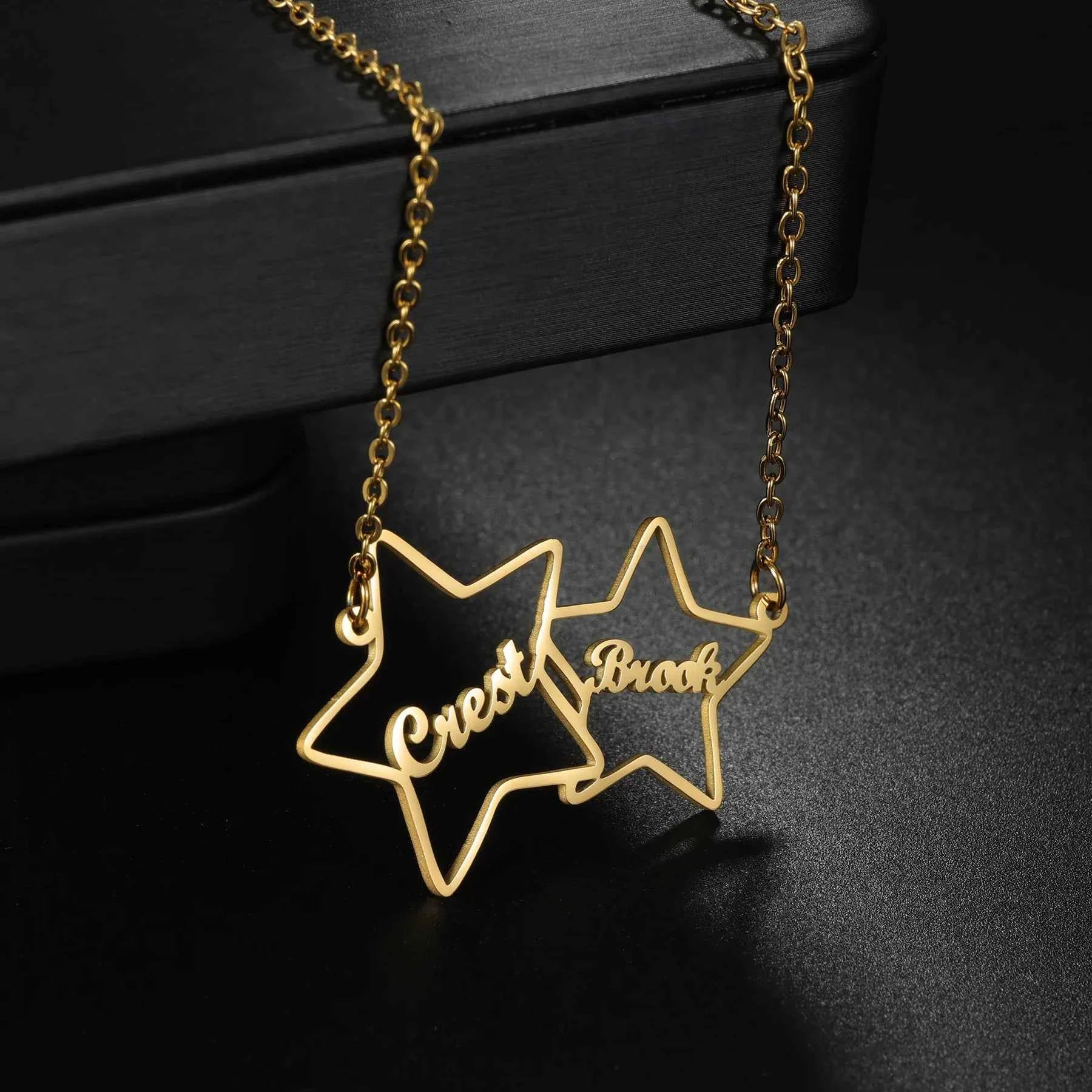 Custom 2 Names Star Heart Paw Choker - Link Chain