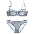 Ultra-Thin Half-Cup Transparent Lace Bra Set