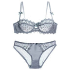Ultra-Thin Half-Cup Transparent Lace Bra Set
