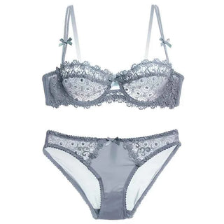 Ultra-Thin Half-Cup Transparent Lace Bra Set