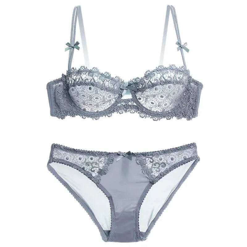 Ultra-Thin Half-Cup Transparent Lace Bra Set