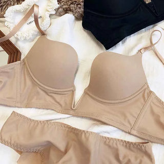 Seamless Plunge Push-Up Bra Set with Deep V