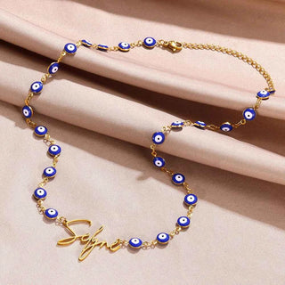 Custom Name Devil's Eye Chain Necklace - Handmade Nameplate