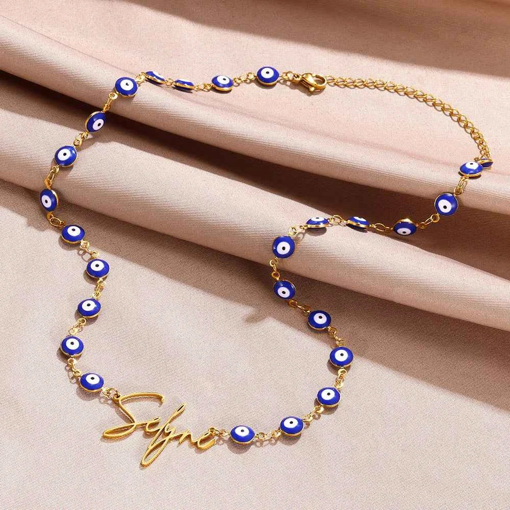 Custom Name Devil's Eye Chain Necklace - Handmade Nameplate