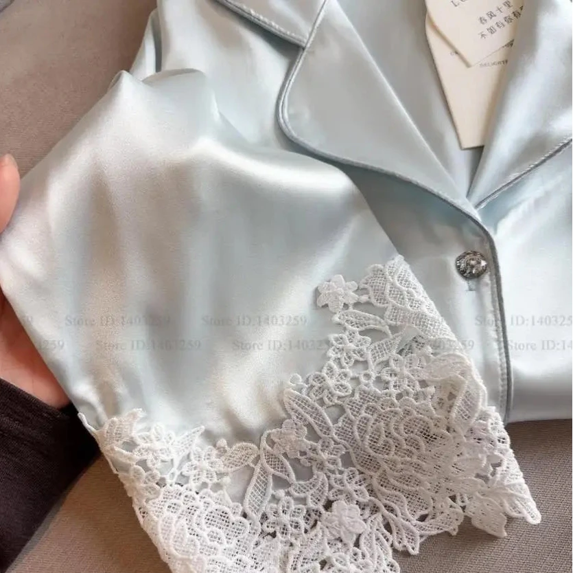 Lace Trim Satin Pajama Set - SHOPPERS' CASTLE