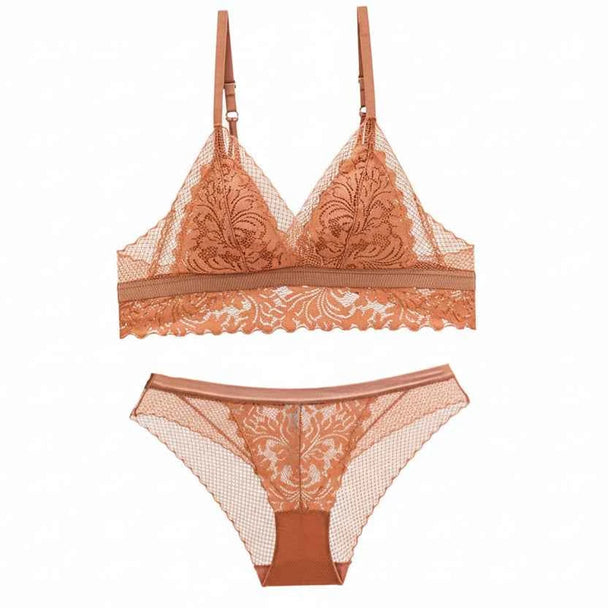 French Wire-Free Thin Cotton Beautiful Back Bra Set