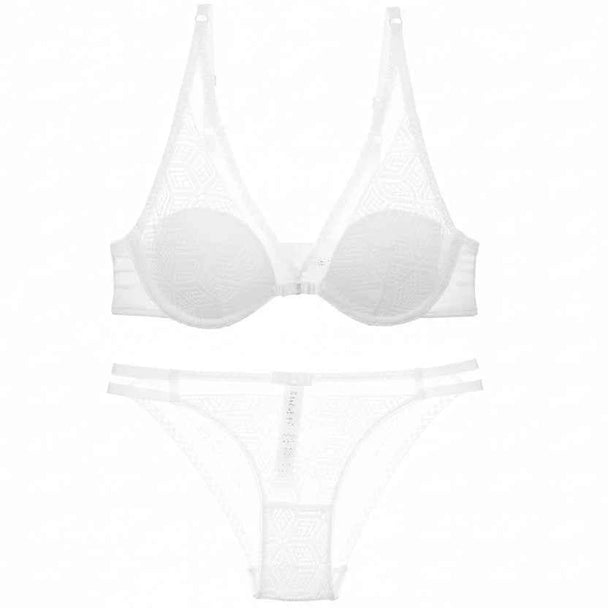 Thin Cotton Hollow Embroidery Bra Set - ABC Cup