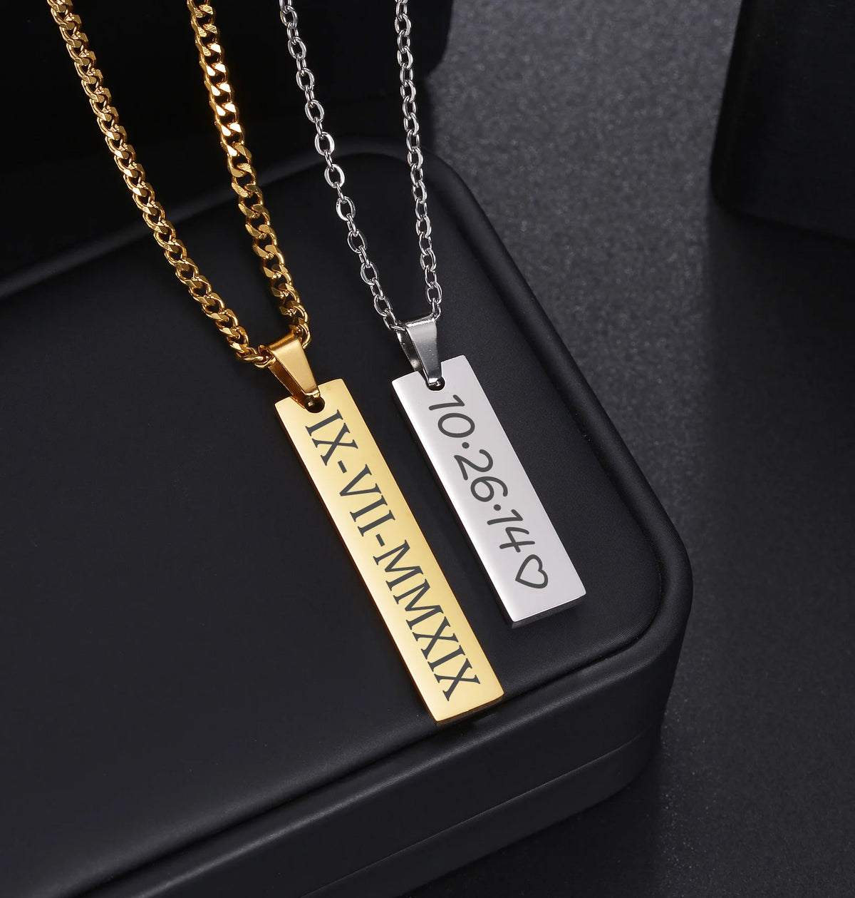 Engrave Name Rectangle Bar Necklace - Link Chain Pendant - SHOPPERS' CASTLE