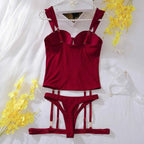 3-Piece Mesh Breathable Push-Up Bra Set with Leg Straps