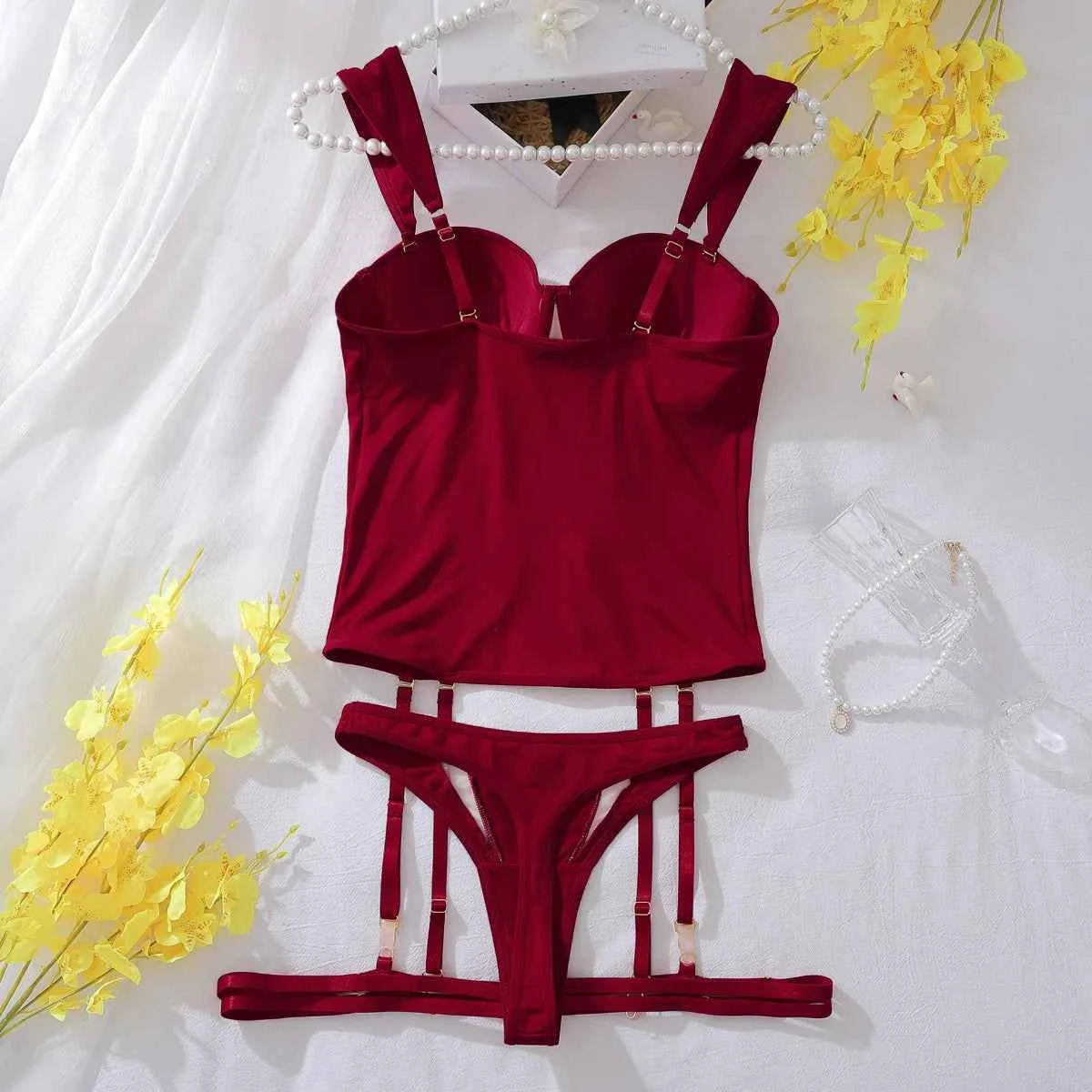 3-Piece Mesh Breathable Push-Up Bra Set with Leg Straps