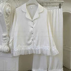 French Style Lace Trim Satin Pajama Set - SHOPPERS' CASTLE